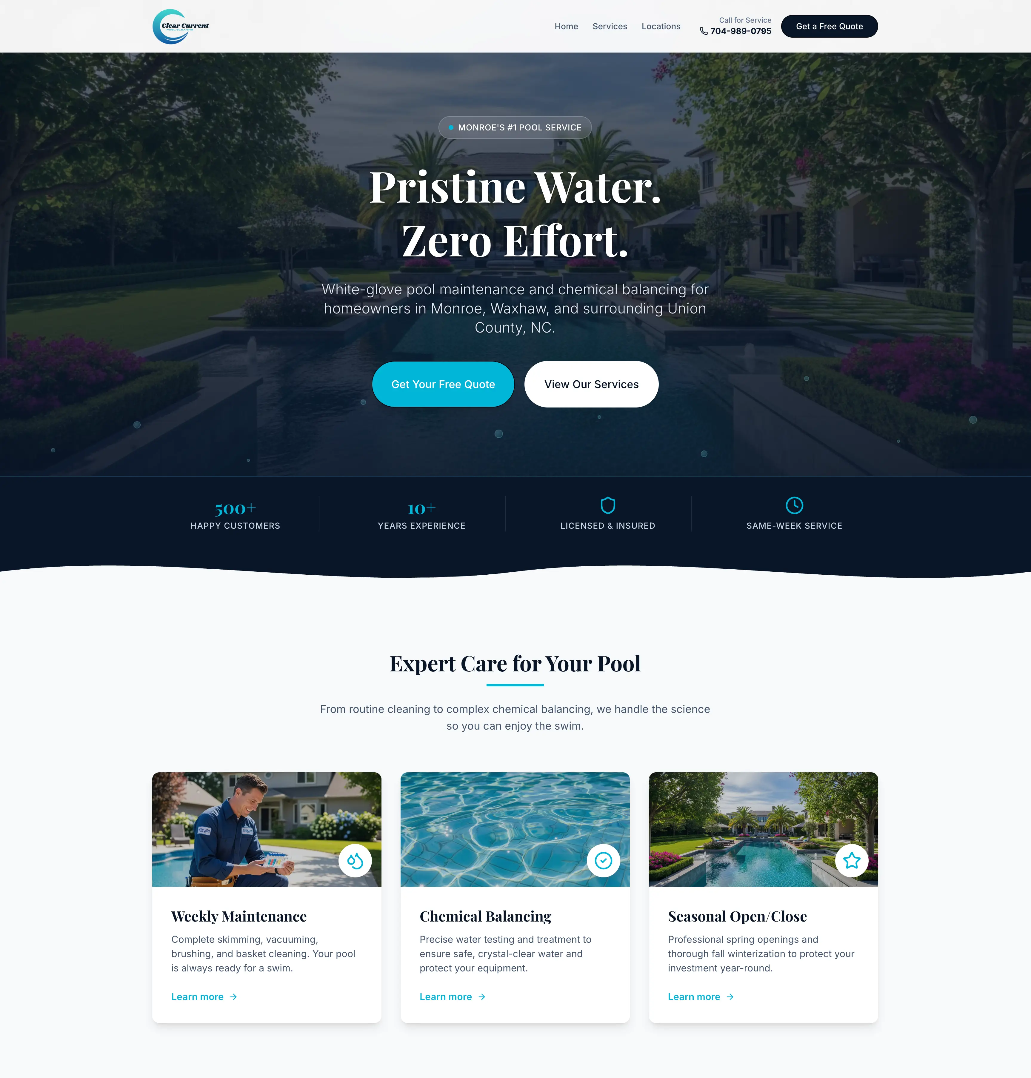 Clear Current Pool Cleaning Website Preview